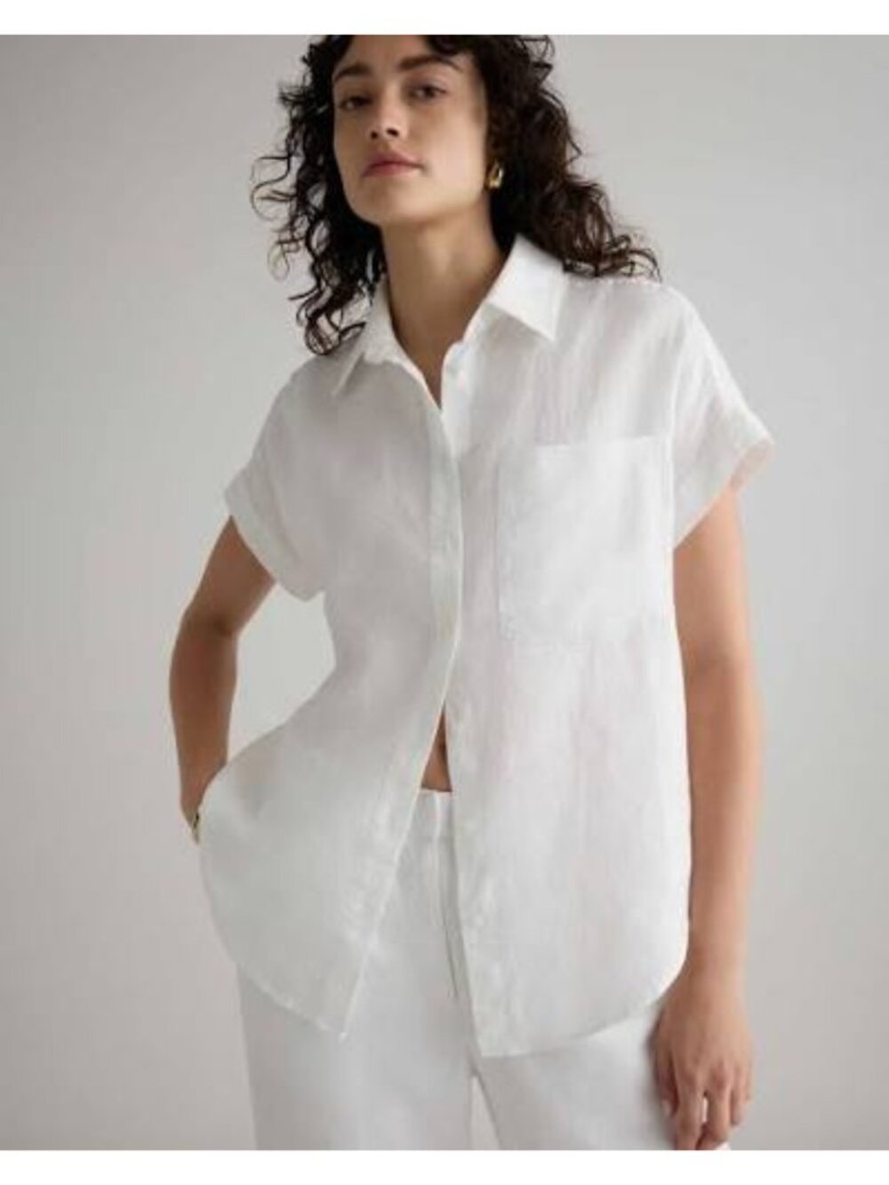 QUINCE Women's 100% European Linen Camp Shirt in White Size M
